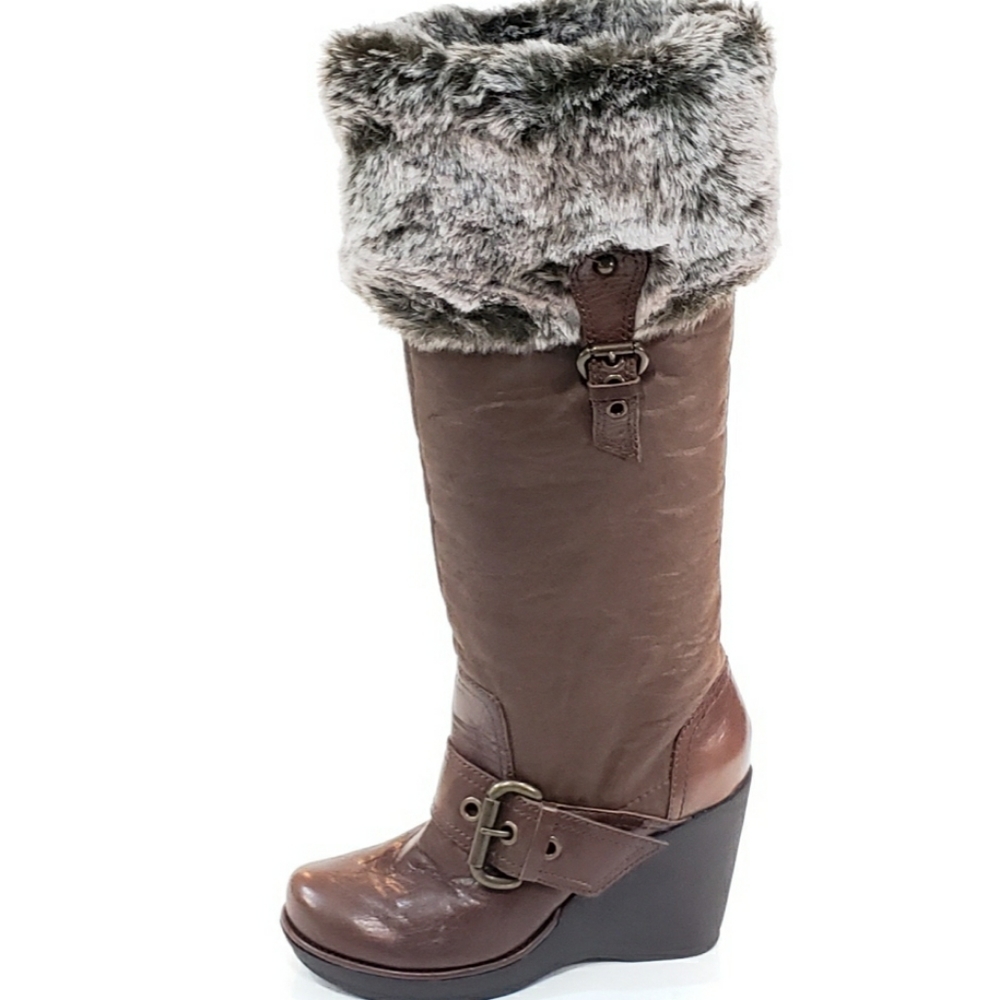 fur boots with wedge heel